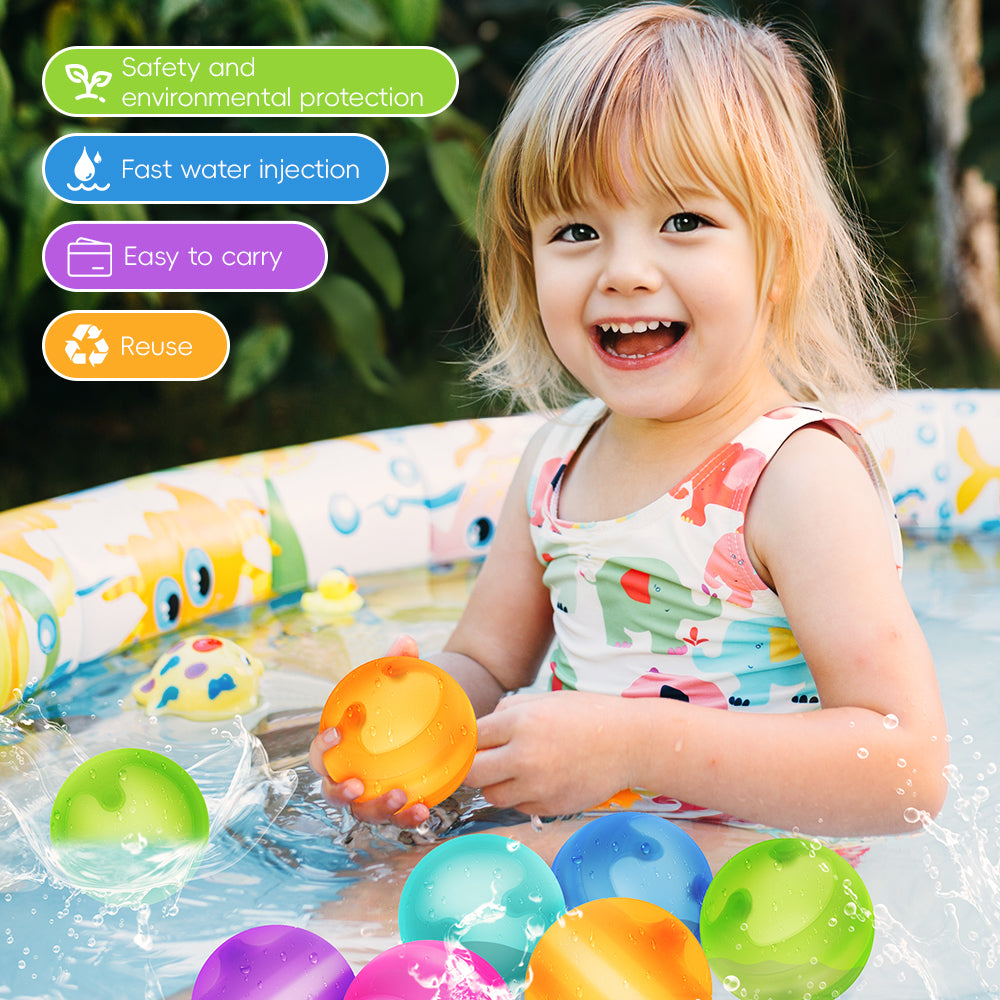 CATCHMEE Reusable & Refillable Magnet-Free Water Balloons with Mesh Bag - Available in 6/12/18/24 Pcs