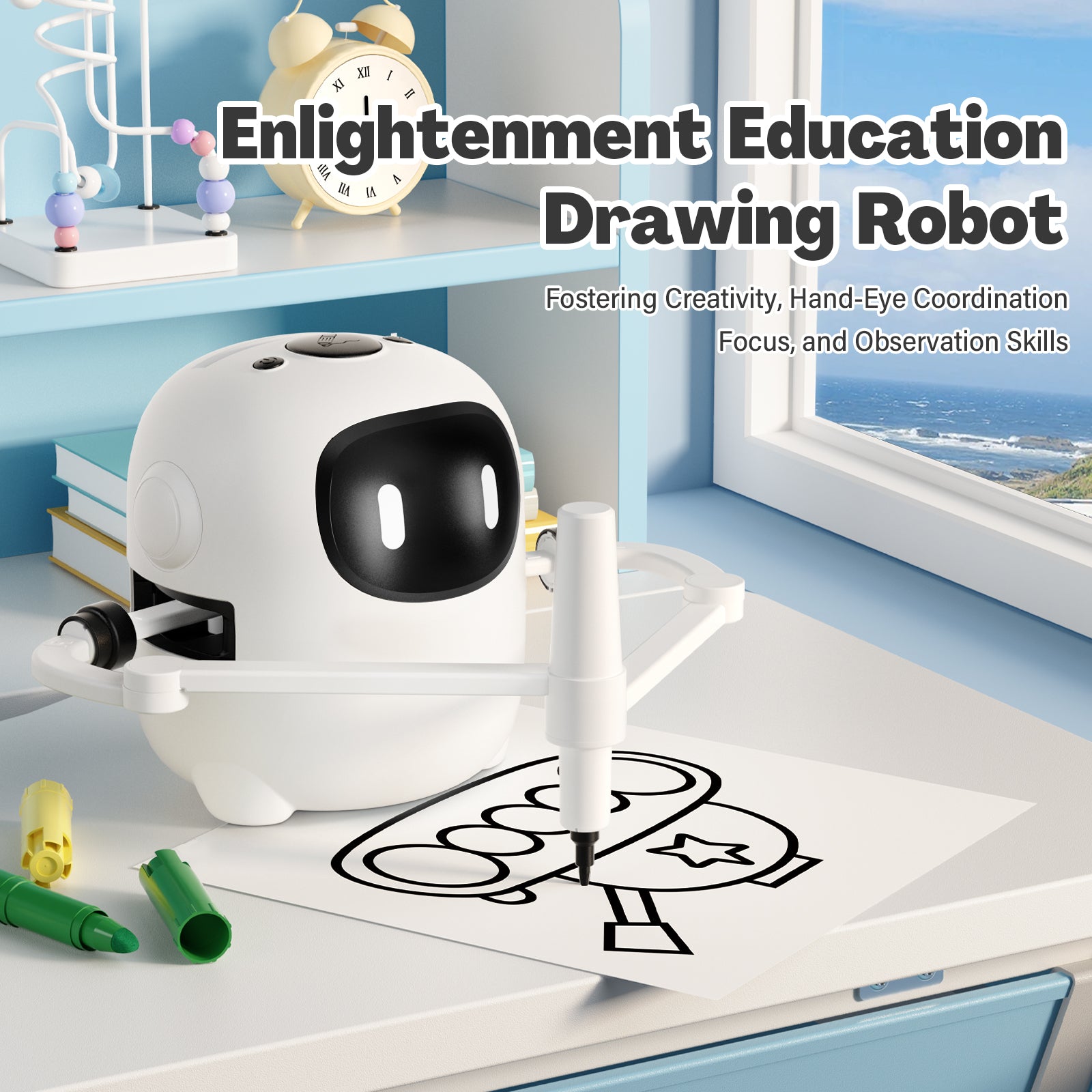 Drawing Robot for Kids with 150 Cards, Voice Interactive Educational Drawing Machine, Montessori Painting Learning Toys for 3 4 5 6 7 8 Year Old Boys Girls Birthday Party