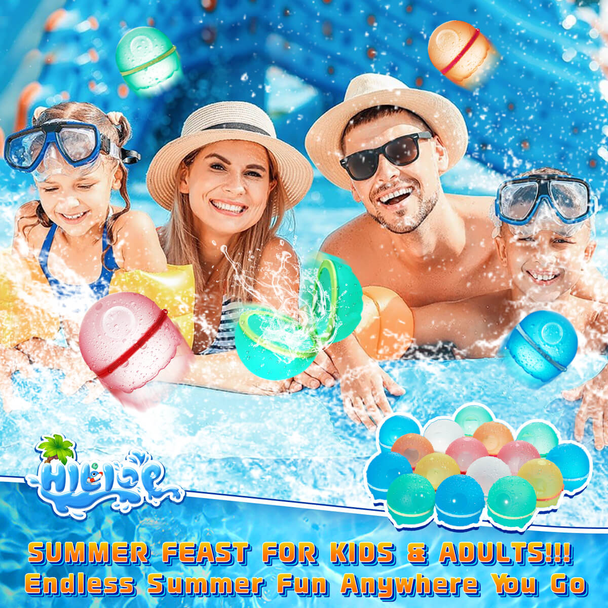 Hiliop Reusable Water Balloons Refillable Magnetic Water Balloons Self Sealing Quick Fill with Mesh Bag-Astronaut Series 8/12/16/32/48 pcs