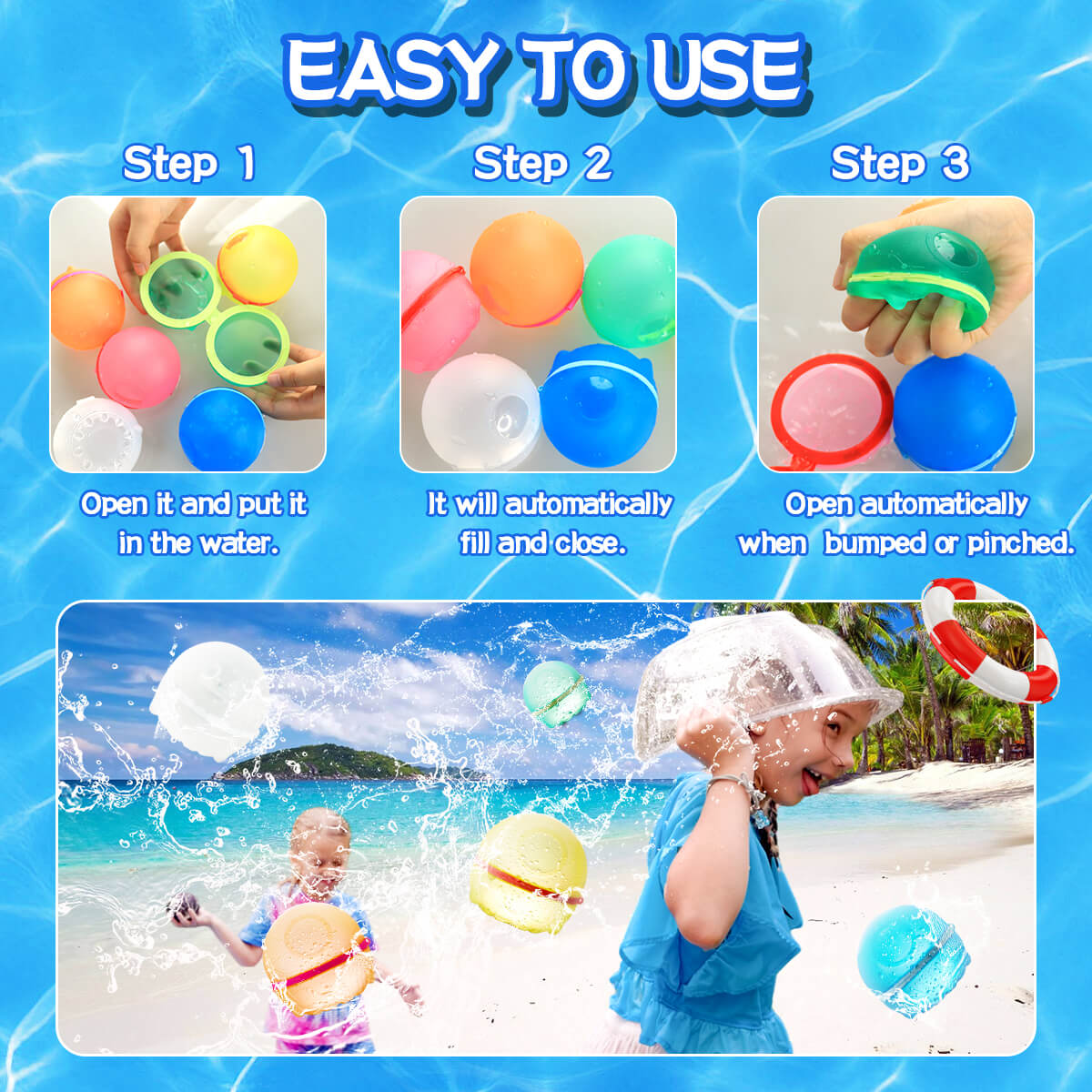 Hiliop Reusable Water Balloons Refillable Magnetic Water Balloons Self Sealing Quick Fill with Mesh Bag-Astronaut Series 8/12/16/32/48 pcs
