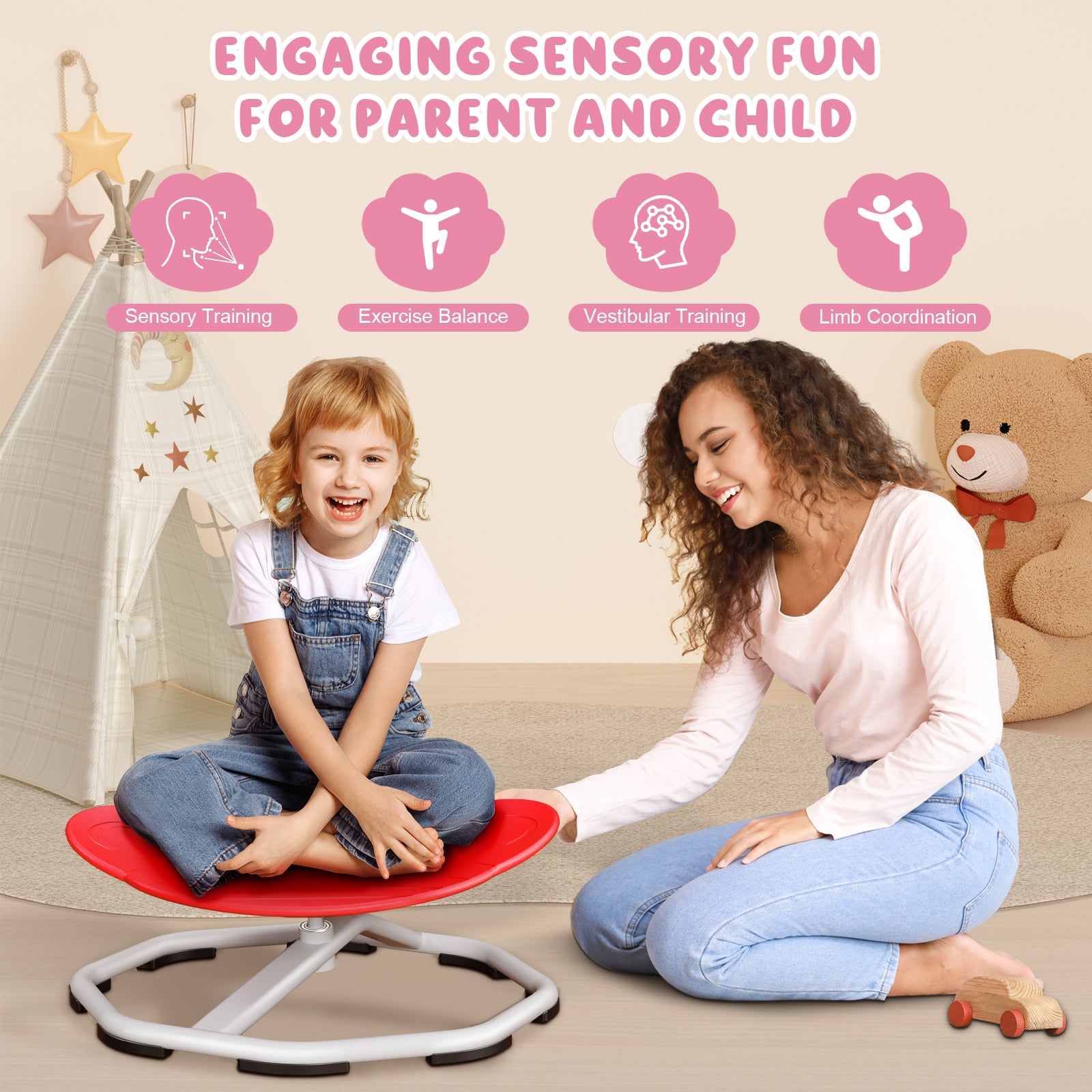 Sensory Swivel Chairs for Kids, Spinning Chair for Autistic Kids, Sit and Spin Sensory Toys, Training Body Coordination, Autism ADHD Chairs Indoor Outdoor Play Equipment
