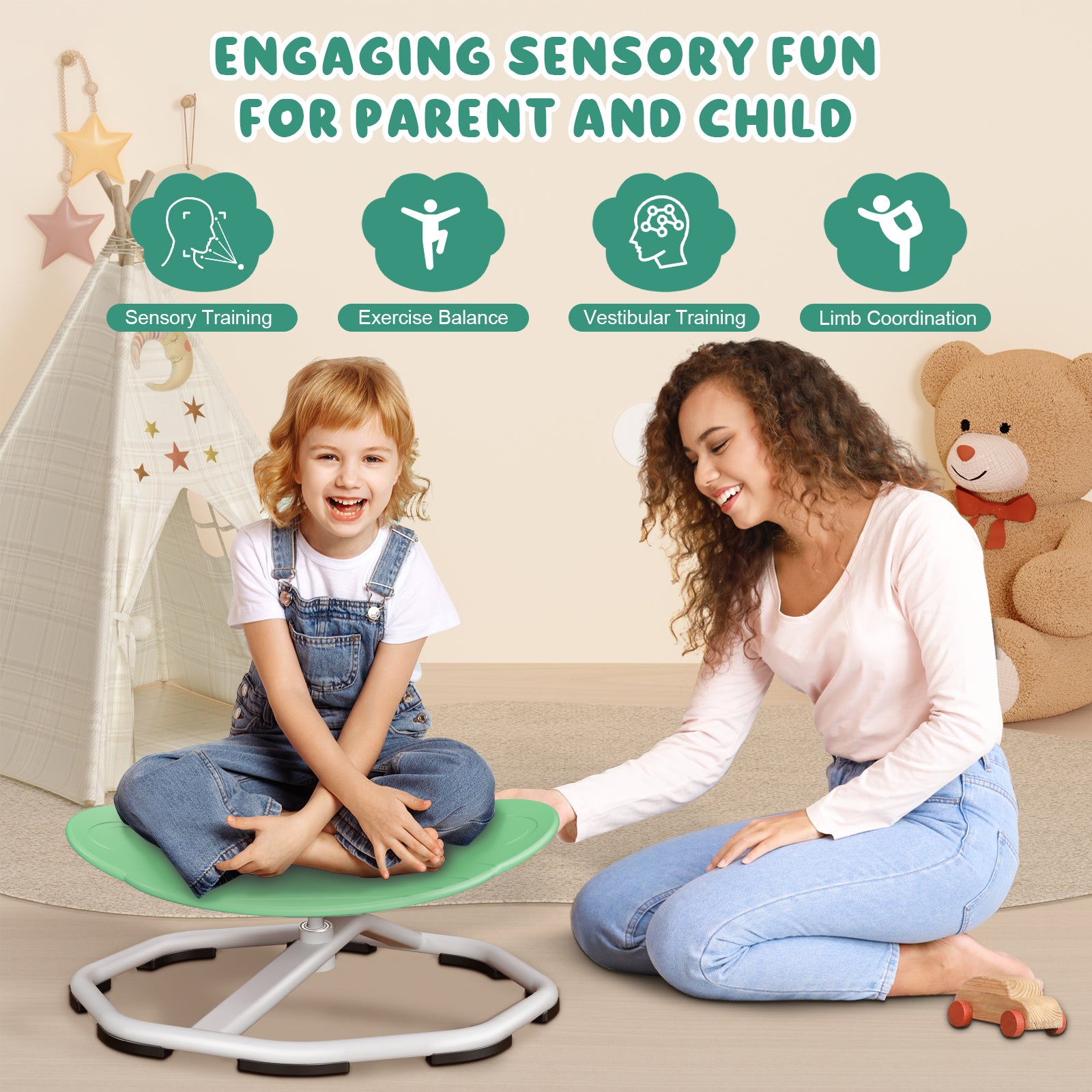 Sensory Swivel Chairs for Kids, Spinning Chair for Autistic Kids, Sit and Spin Sensory Toys, Training Body Coordination, Autism ADHD Chairs Indoor Outdoor Play Equipment