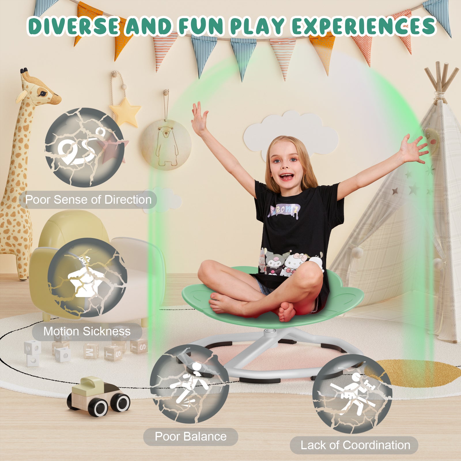 Sensory Swivel Chairs for Kids, Spinning Chair for Autistic Kids, Sit and Spin Sensory Toys, Training Body Coordination, Autism ADHD Chairs Indoor Outdoor Play Equipment