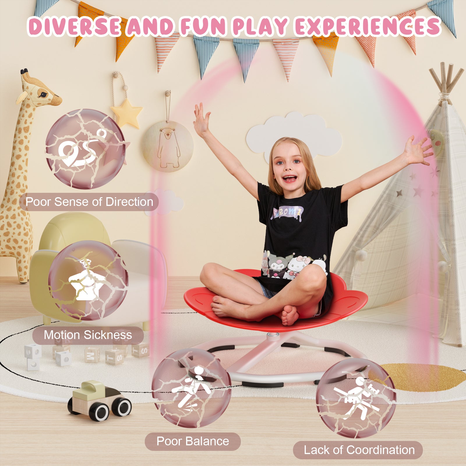 Sensory Swivel Chairs for Kids, Spinning Chair for Autistic Kids, Sit and Spin Sensory Toys, Training Body Coordination, Autism ADHD Chairs Indoor Outdoor Play Equipment